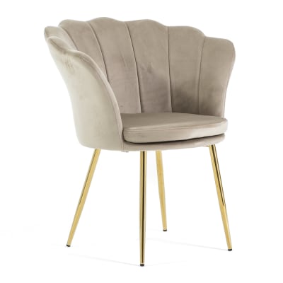 Fauteuil coquillage velours beige pieds or