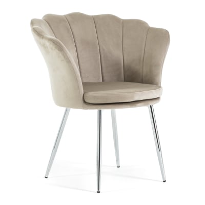 Fauteuil coquillage velours beige pieds argent