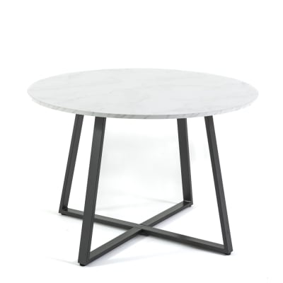 Table ronde ⌀110 cm avec plateau effet marbre et pieds en métal