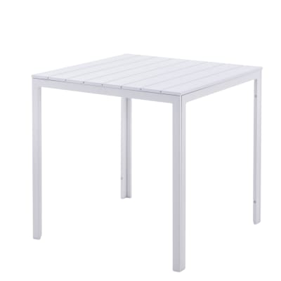 Table de jardin carrée 78x78 cm avec plateau à lattes effet blanc