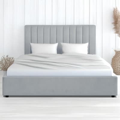 Lit coffre + sommier velours argent 180cm