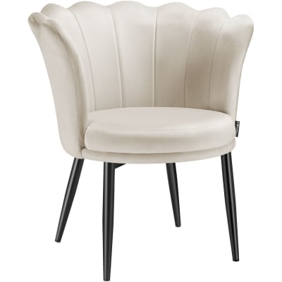 Fauteuil rembourré avec dossier en forme de fleur velours crème/noir