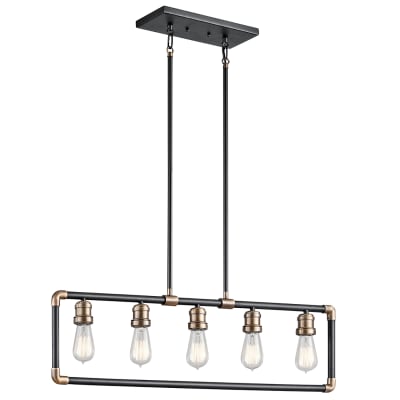 Lustre en acier noir et laiton naturel