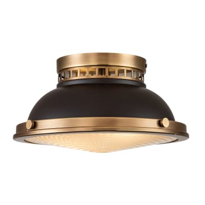 Plafonnier en acier, diffuseur en verre soufflé et finition bronze