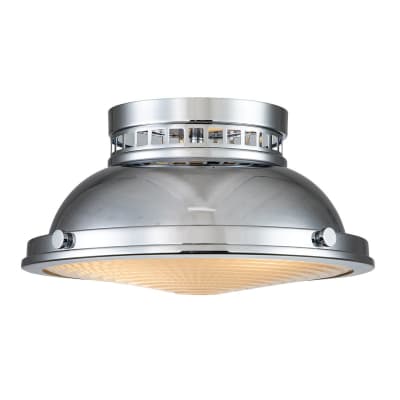 Plafonnier en acier, diffuseur en verre moulé et chrome poli