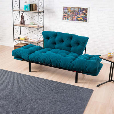 Banquette convertible 155×70×85 cm en microfibre bleu pétrole - tabi