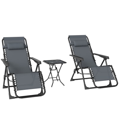 Lot de 2 chaises longues pliables inclinables avec table d'appoint
