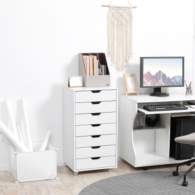 Caisson bureau mobile à roulettes blanc