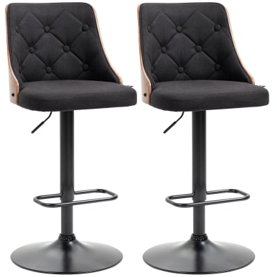 Tabourets de bar réglable en hauteur tissu capitonné noir