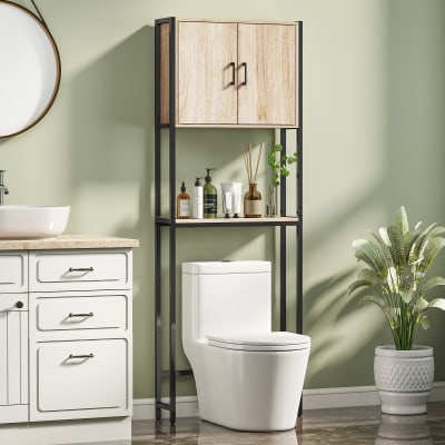 Étagère de toilettes 2 portes chêne noir