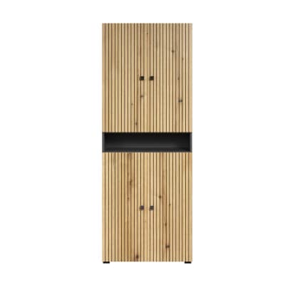Double colonne de salle de bain rainurée l70 cm - chêne et gris