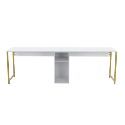 Bureau double l240 cm - blanc et or