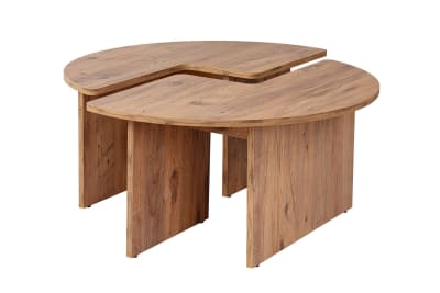 Table basse ronde effet pin marron d90 cm