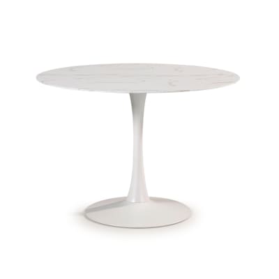 Table ronde avec plateau en verre l110 cm - effet marbre