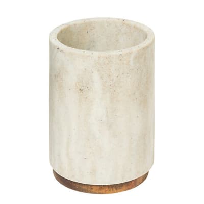 Porte brosse à dents en résine effet marbre et bois 7x7x10.5cm