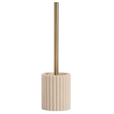 Brosse wc en résine beige stries et métal doré 10x10x36cm