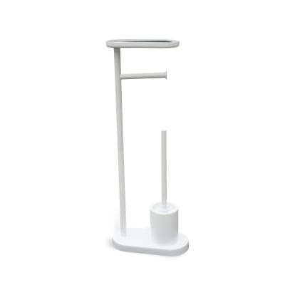 Ensemble dérouleur brosse wc et repose téléphone métal  26x68cm blanc
