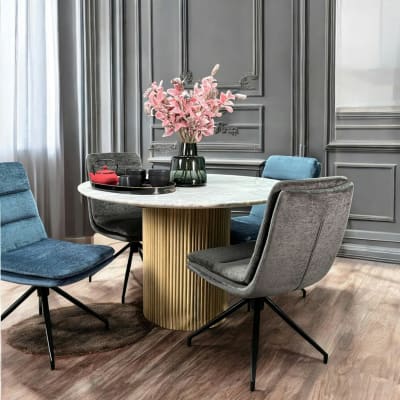 Table ronde en marbre naturel pied manguier d120cm