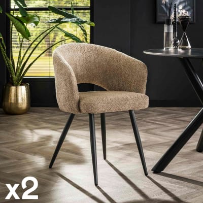 Lot de 2 fauteuils de table dossier arrondi en tissu bouclettes beige