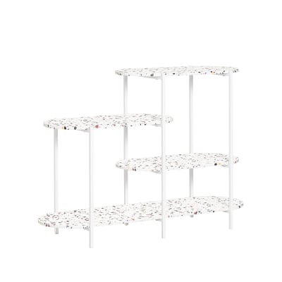 Table console avec étagère asymétrique à 4 niveaux effet bois blanc