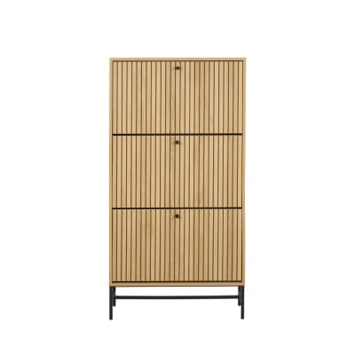 Meuble à chaussures 3 portes en bois et métal l71,6cm - bois clair