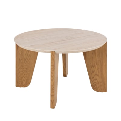 Table basse ronde en effet travertin ø80cm - beige