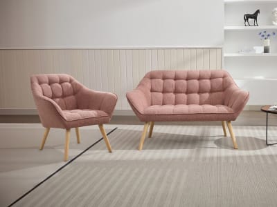 Ensemble canapé fauteuil polyester rose