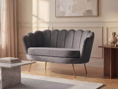 Canapé fixe velours 2 places gris anthracite}