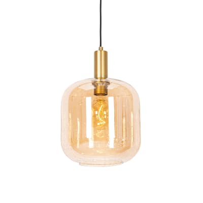 Lampe suspension design noire laiton verre ambré