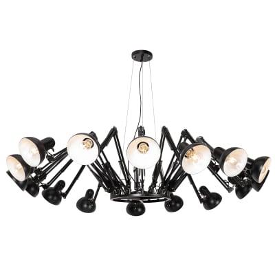 Suspension industrielle noire 16 lumières réglable