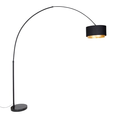 Lampe arc moderne noire abat-jour duo noir or