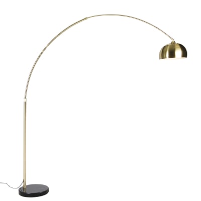Lampe arc laiton base marbre noir abat-jour laiton