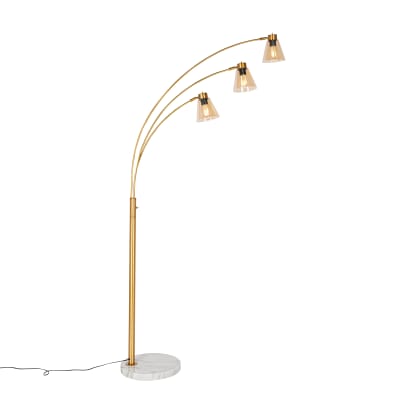Lampe arc bronze marbre verre ambré 3 lumières