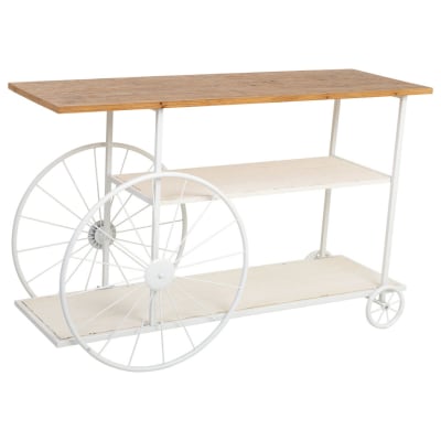 Console en bois et métal laqué blanc avec 2 étagères 120x42x78h cm