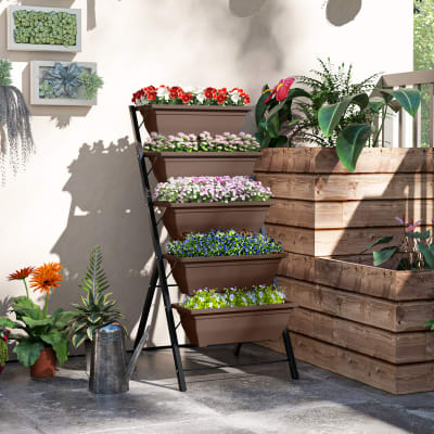 Jardinière verticale 5 bacs à fleurs acier marron