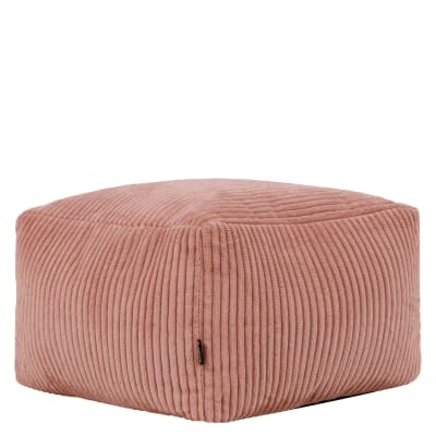 Pouf repose-pieds carré velours côtelé rose aube