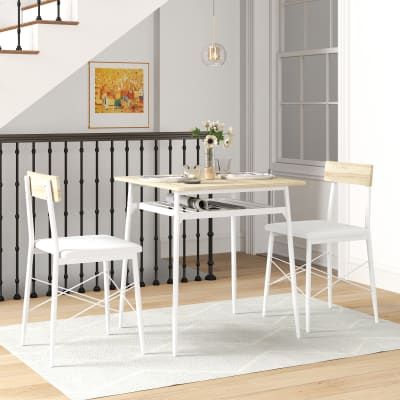 Ensemble table et chaises 2 chaises encastrables acier blanc et chêne