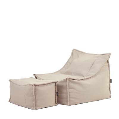 Pouf fauteuil et repose-pieds d'extérieur en oléfine imperméable beige