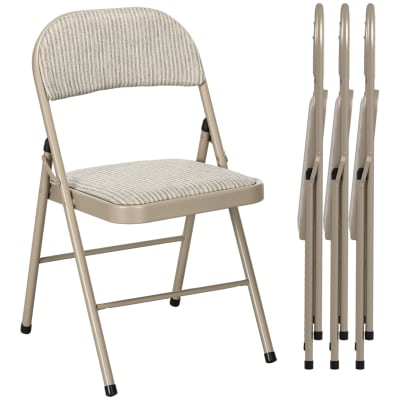 Chaises pliantes avec coussin en lin cadre en acier beige
