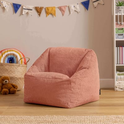 Pouf fauteuil enfant en velours côtelé rose aube