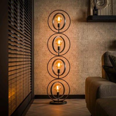 Lampadaire style industriel anneaux en métal 4 lampes h163 cm