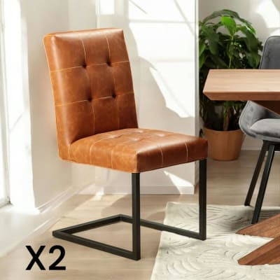Lot de 2 chaises modernes camel pied traineau en métal