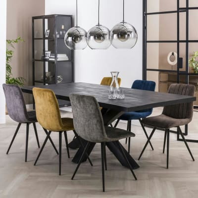 Table à manger en manguier massif noir pied mikado l200cm