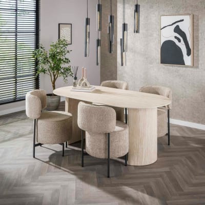Table de repas moderne plateau ovale en céramique travertin 180 cm