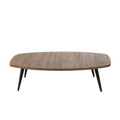 Table basse ovale en teck recyclé brossé et en métal l120 marron