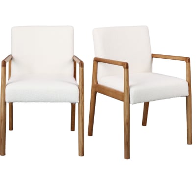 Fauteuil de table en frêne naturel et tissu curly ecru (x2)