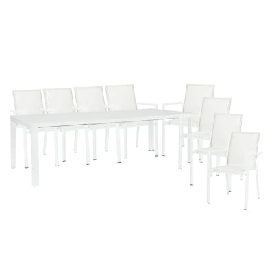Table de jardin extensible 180/240 et 8 chaises empilables blanc