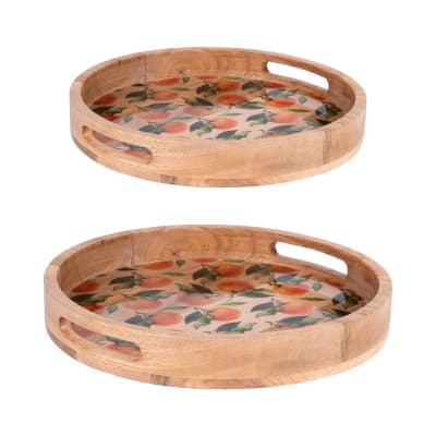 Set de 2 plateaux ronds  35 et 40 cm multicolores en bois de manguier