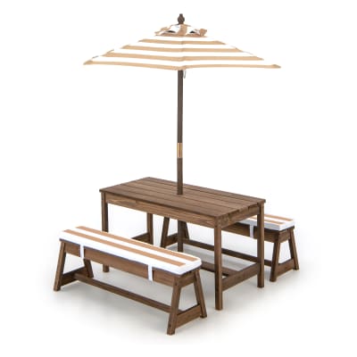 Table d'extérieur pour enfants en bois marron avec bancs