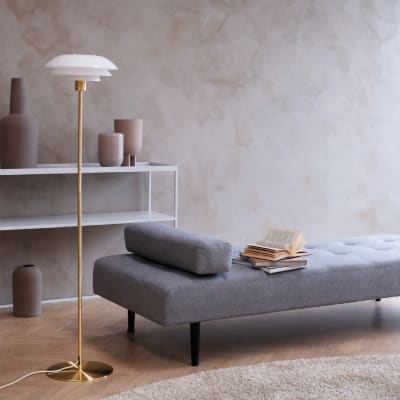 Lampadaire en opale/laiton avec métal/verre